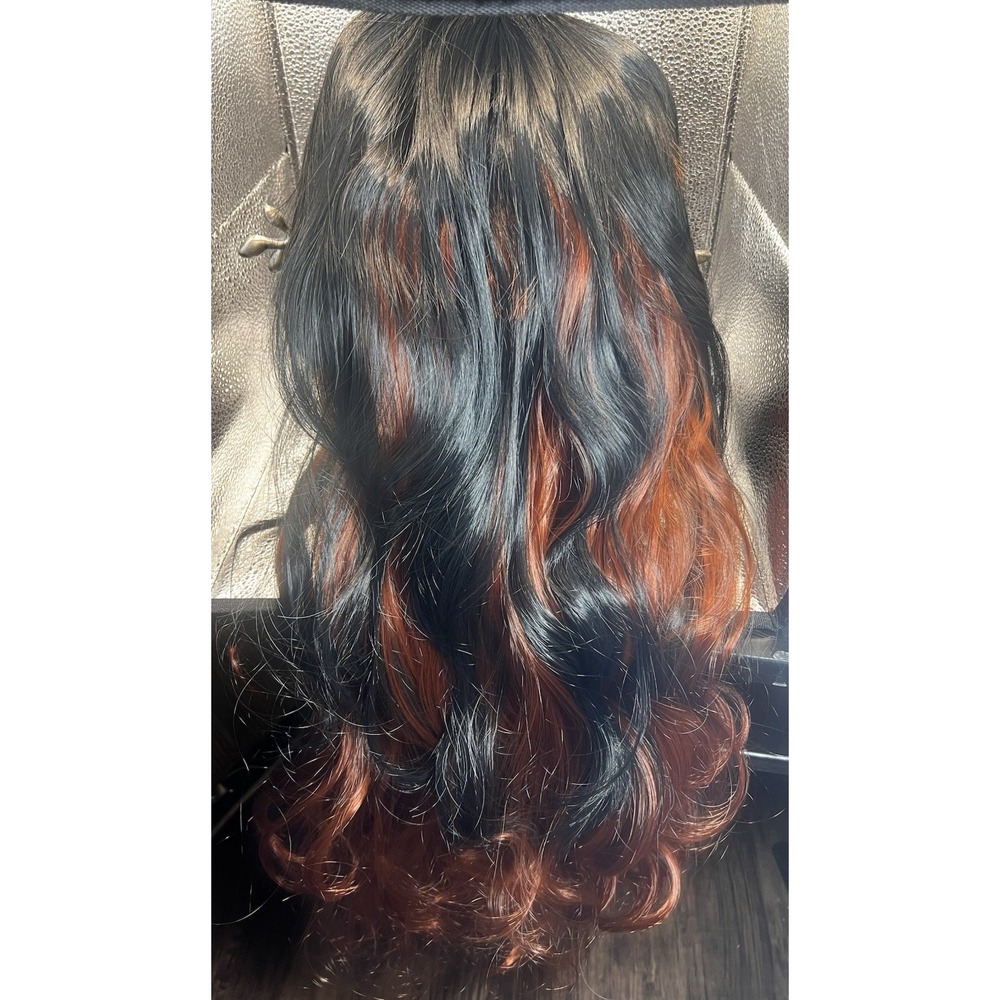 Black & Orange Ginger Synthetic Wig 20"Long Curly Wavy Wigs‎ Women Adj Straps